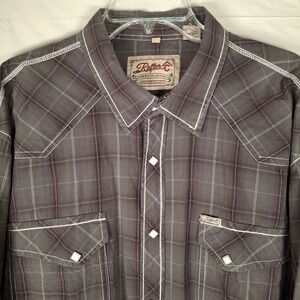Rafter C Cowboy Collection Button Up Mens 4XL Brown Plaid Long Sleeve Pearl Snap